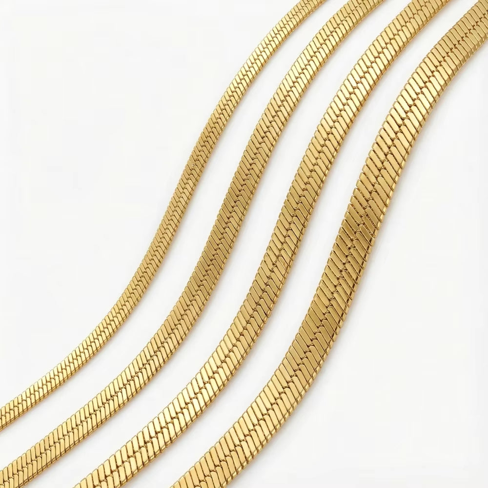 Minimalist Unisex Snake Choker Chain Necklace Stainless Steel Herringbone Gold Plated Boho Vintage Jewelry Gift for Women Men