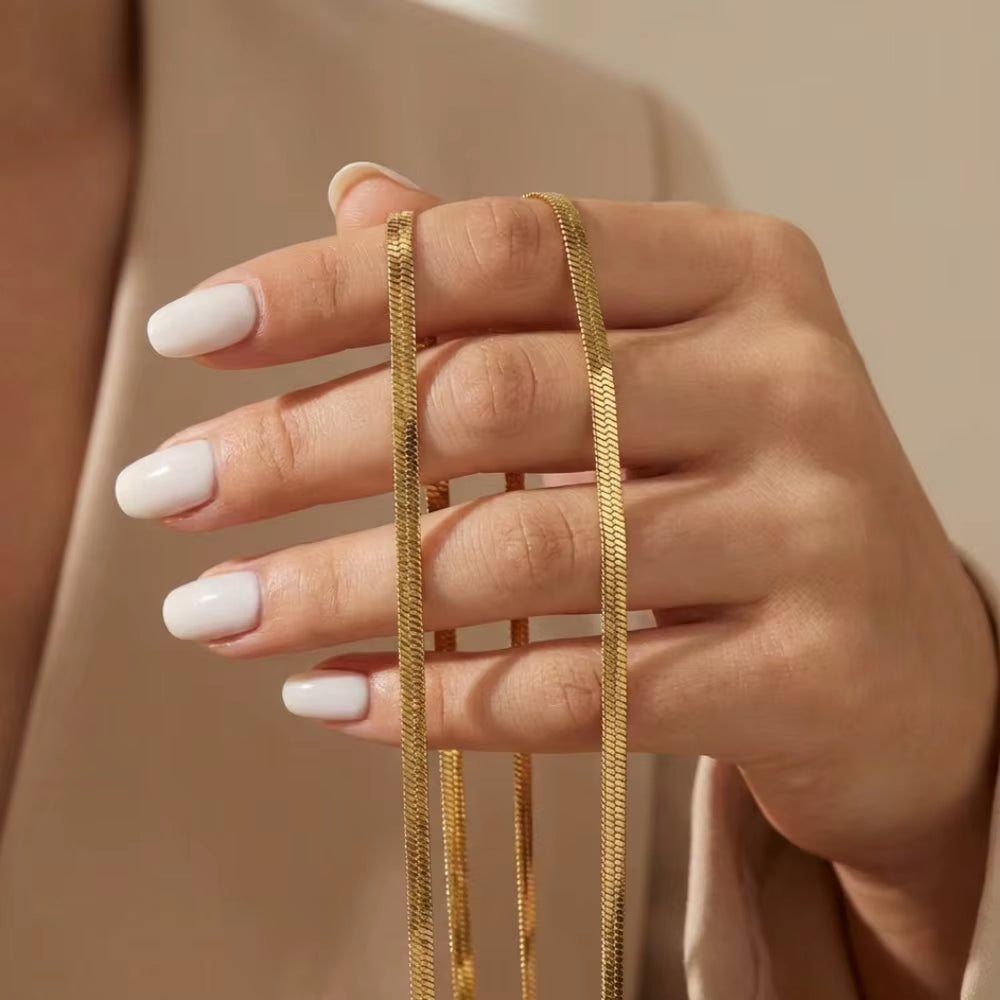 Minimalist Unisex Snake Choker Chain Necklace Stainless Steel Herringbone Gold Plated Boho Vintage Jewelry Gift for Women Men