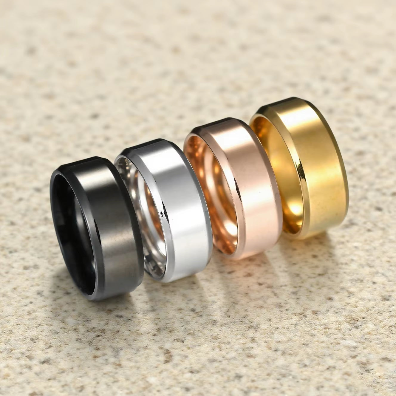 Kissmoon 8Mm Width Fashion Simple Classic Stainless Steel Wedding Couple Rings for Women Men Anniversary Festival Jewelry Gifts