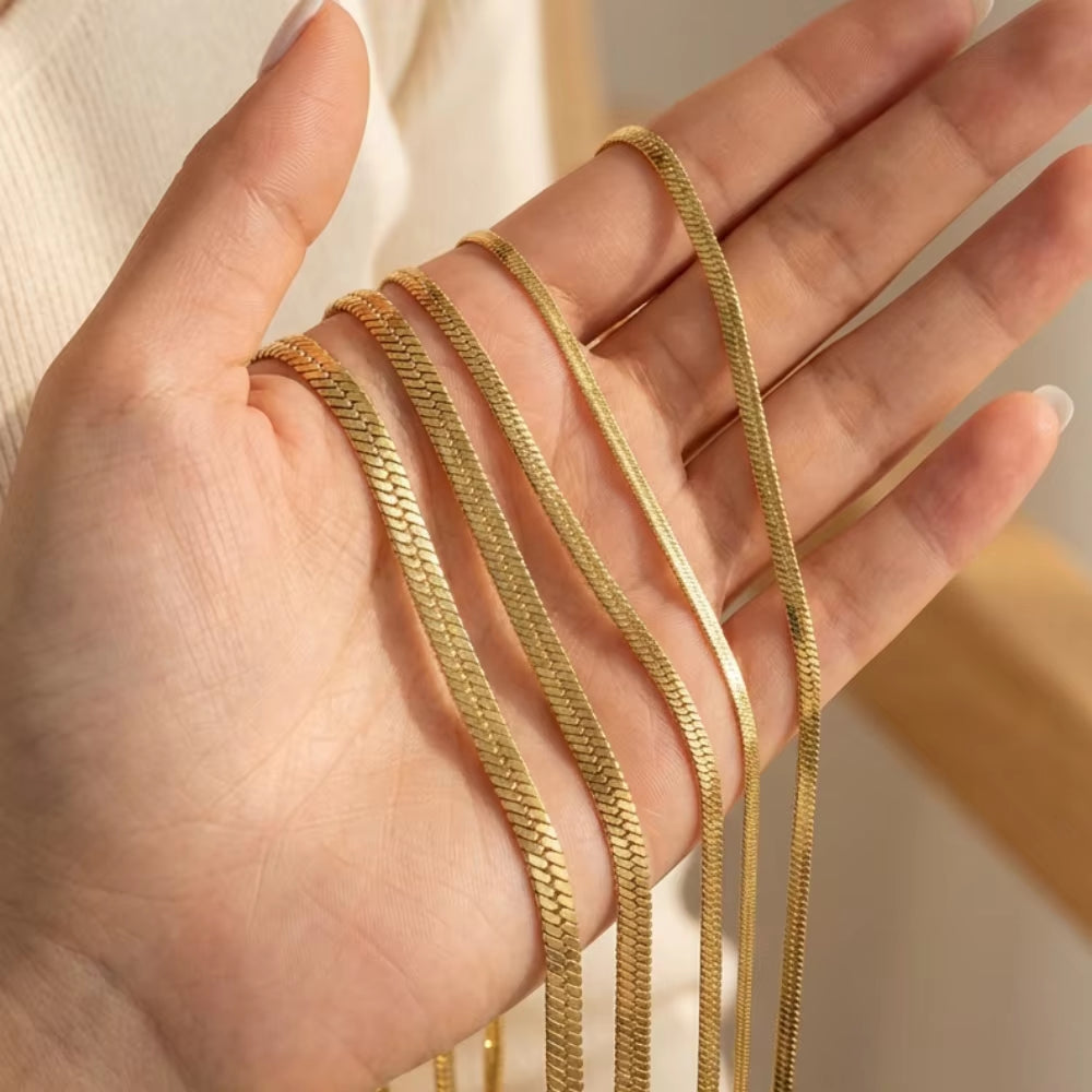Minimalist Unisex Snake Choker Chain Necklace Stainless Steel Herringbone Gold Plated Boho Vintage Jewelry Gift for Women Men