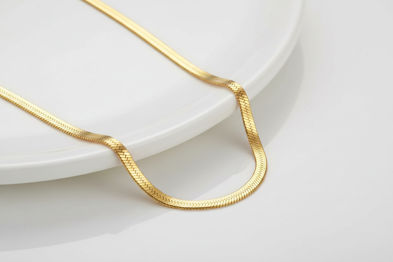 18k Gold Plated & Silver Herringbone Snake Chains